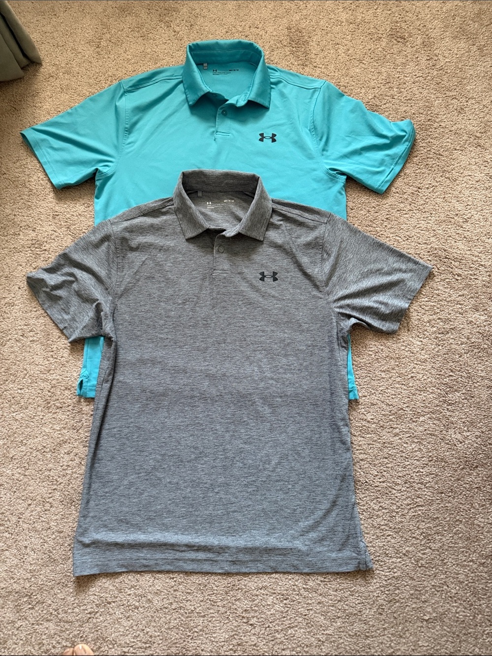 2 Men’s Under Armour Polo Shirts Turquoise & Gray